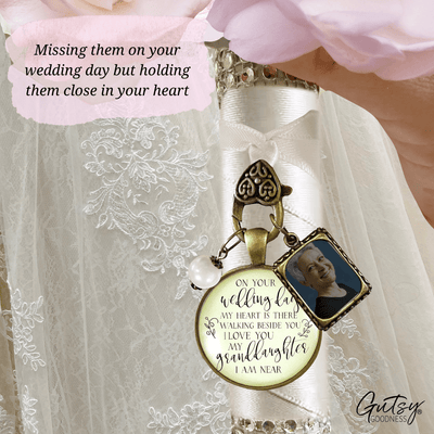 On Your Wedding Day MY Heart Is There Walking Beside You GRANDDAUGHTER | DESTINATION BRONZE - CREAM - WHITE BEAD
