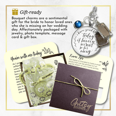 Wedding Bouquet Memorial Charm You'd Be Here Heaven Silvertone White Blue Bead Jewel 2 Frames - Gutsy Goodness