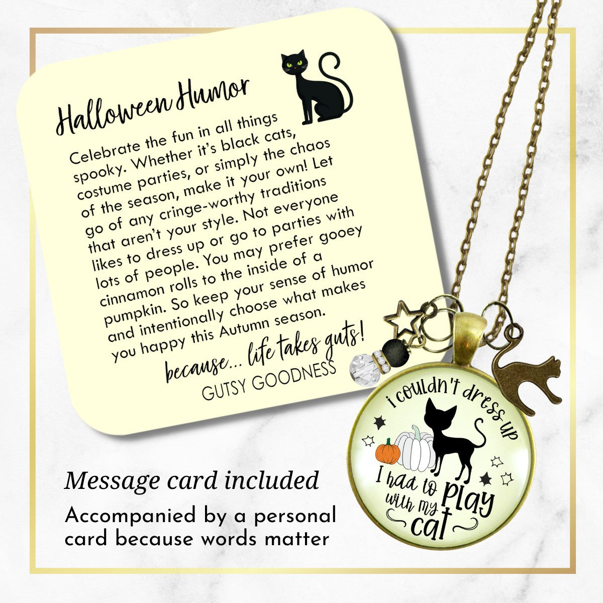 Halloween Black Cat Necklace For Women I Couldn't Dress Up Costume Play With Cat Funny Pumpkin Jewelry Pendant Autumn Fashion Accessory  Necklace - Gutsy Goodness Handmade Jewelry