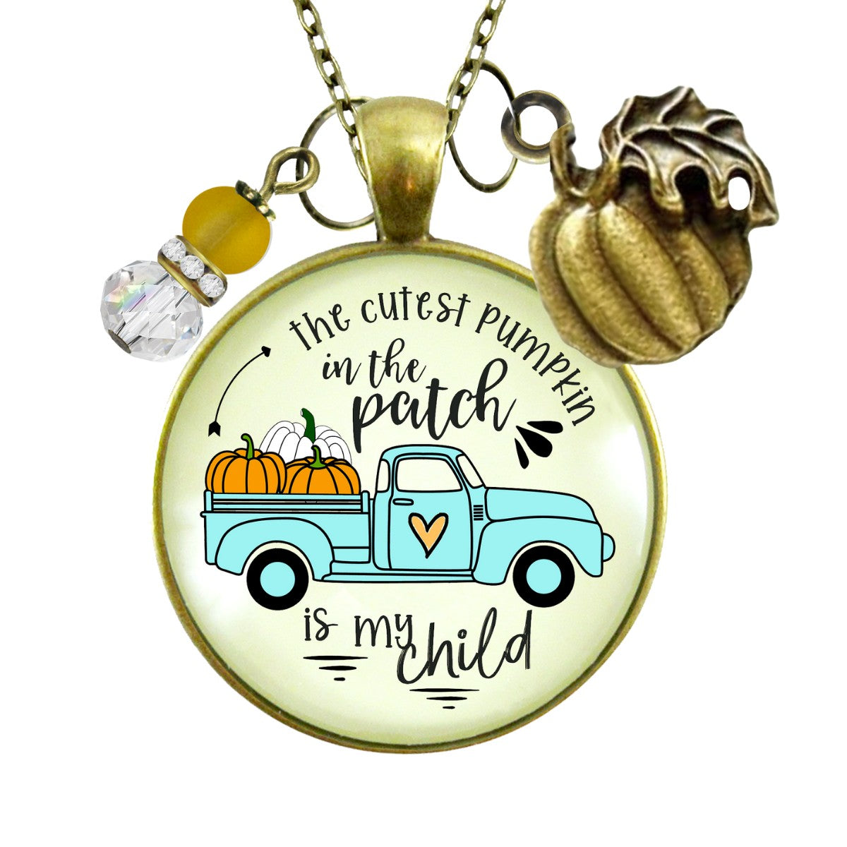 Mom Pumpkin In The Patch Necklace Cutest Is My Child Autumn Truck Halloween Handmade Jewelry Pendant  Necklace - Gutsy Goodness Handmade Jewelry