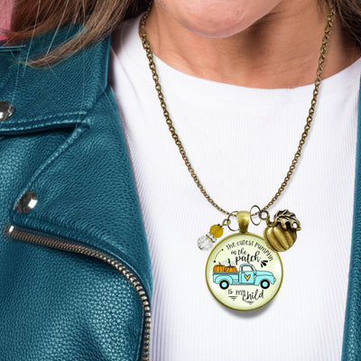 Mom Pumpkin In The Patch Necklace Cutest Is My Child Autumn Truck Halloween Handmade Jewelry Pendant  Necklace - Gutsy Goodness Handmade Jewelry