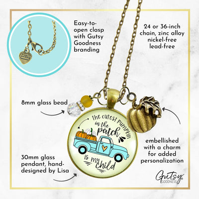 Mom Pumpkin In The Patch Necklace Cutest Is My Child Autumn Truck Halloween Handmade Jewelry Pendant  Necklace - Gutsy Goodness Handmade Jewelry