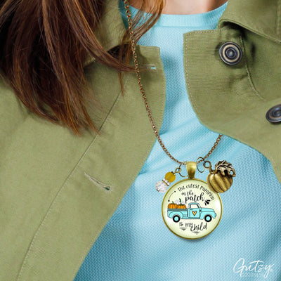 Mom Pumpkin In The Patch Necklace Cutest Is My Child Autumn Truck Halloween Handmade Jewelry Pendant  Necklace - Gutsy Goodness Handmade Jewelry