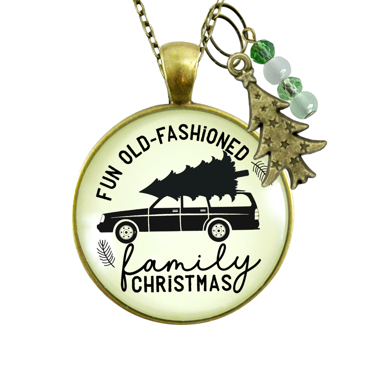 Family Christmas Necklace Fun Old Fashioned Holiday Tree Charm Handmade Car Tree Farm Pendant  Necklace - Gutsy Goodness Handmade Jewelry