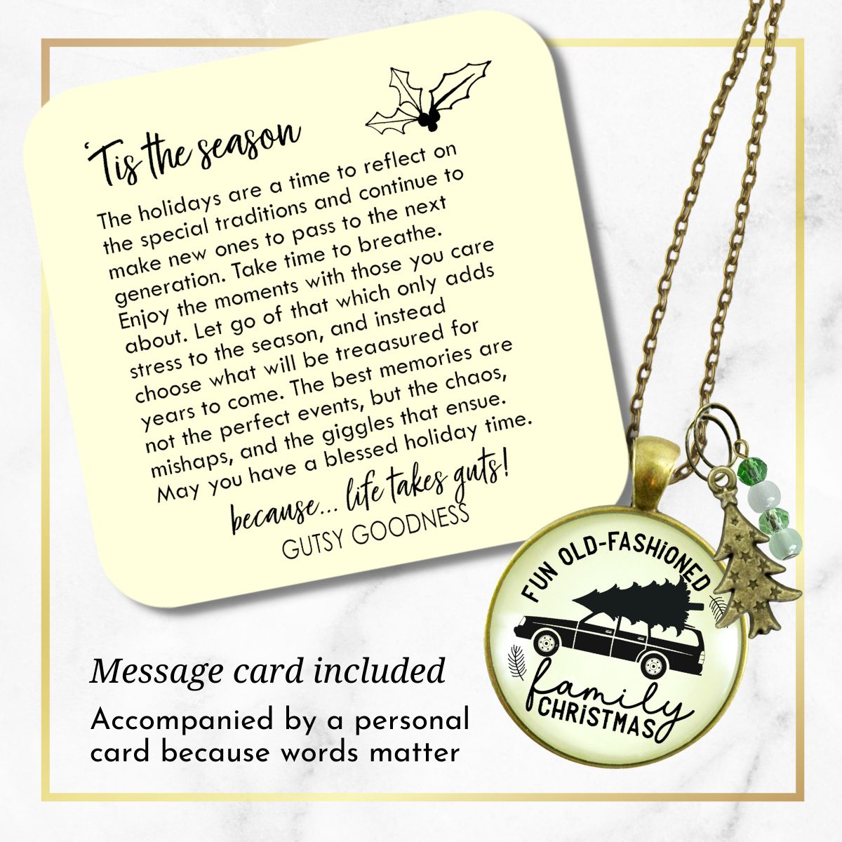 Family Christmas Necklace Fun Old Fashioned Holiday Tree Charm Handmade Car Tree Farm Pendant  Necklace - Gutsy Goodness Handmade Jewelry