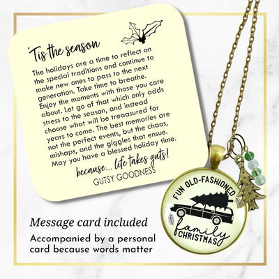 Family Christmas Necklace Fun Old Fashioned Holiday Tree Charm Handmade Car Tree Farm Pendant