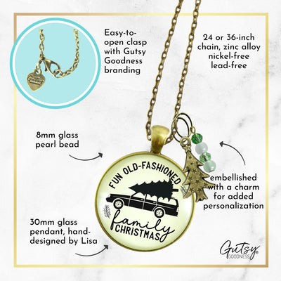 Family Christmas Necklace Fun Old Fashioned Holiday Tree Charm Handmade Car Tree Farm Pendant  Necklace - Gutsy Goodness Handmade Jewelry