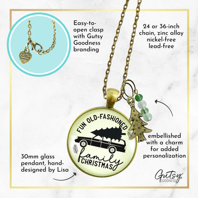Family Christmas Necklace Fun Old Fashioned Holiday Tree Charm Handmade Car Tree Farm Pendant