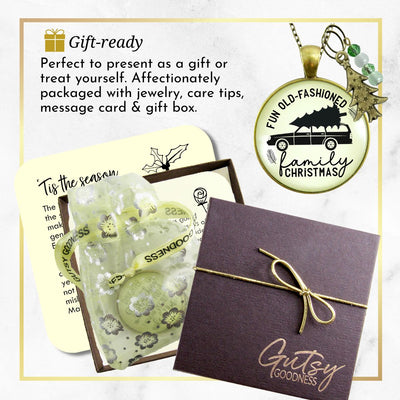 Family Christmas Necklace Fun Old Fashioned Holiday Tree Charm Handmade Car Tree Farm Pendant  Necklace - Gutsy Goodness Handmade Jewelry