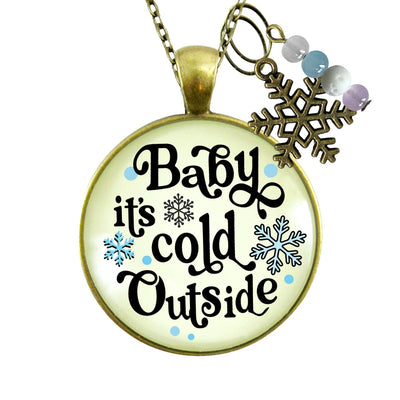 Christmas Snowflake Necklace Baby It's Cold Outside Winter Seasonal Charm Bead Jewelry For Women
