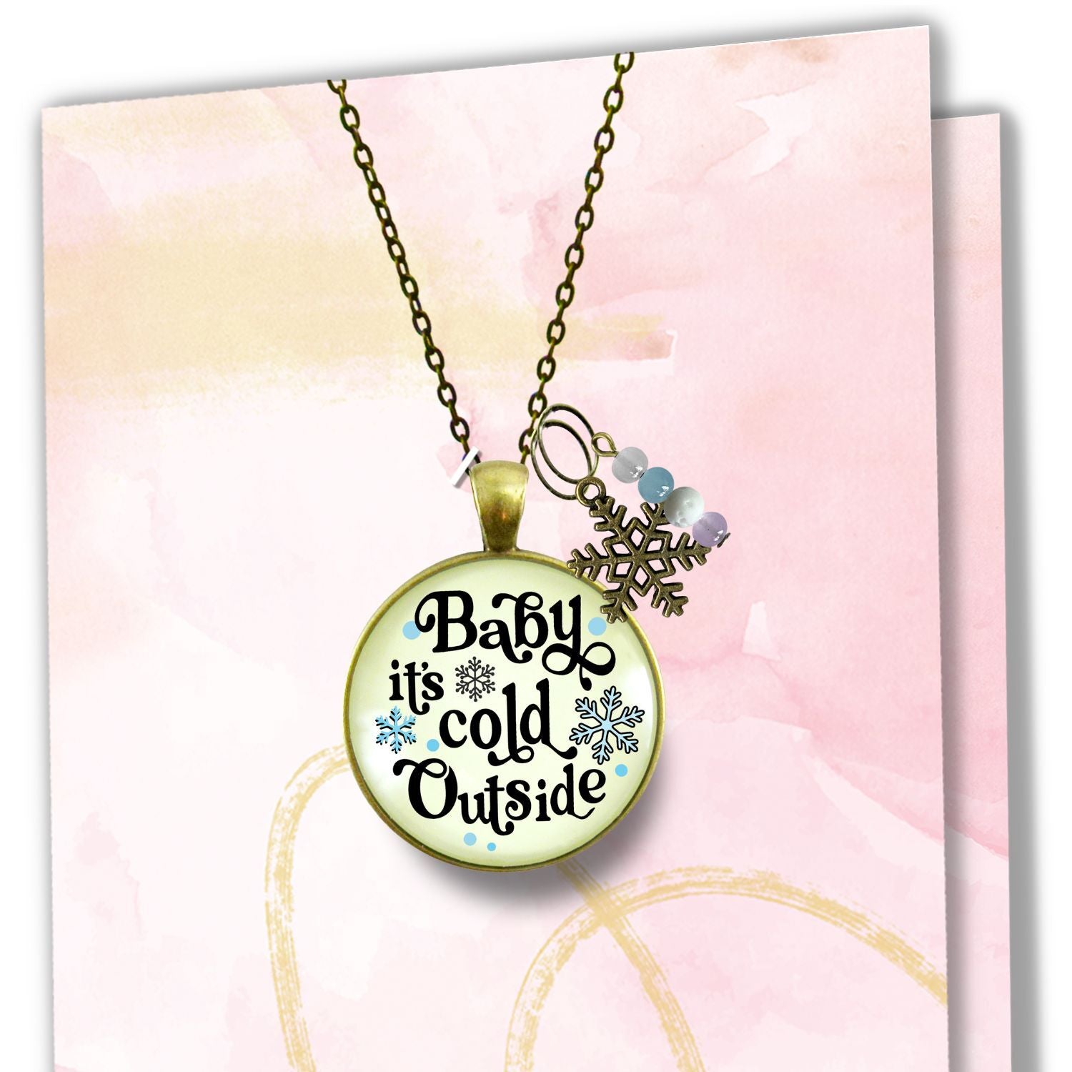 Christmas Snowflake Necklace Baby It's Cold Outside Winter Seasonal Charm Bead Jewelry For Women