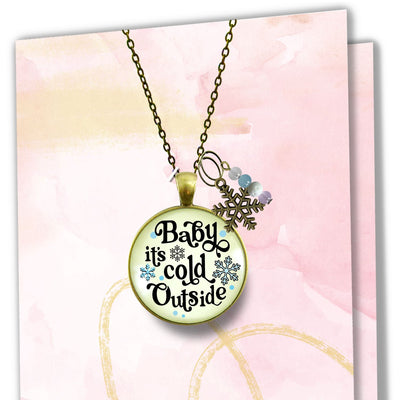 Christmas Snowflake Necklace Baby It's Cold Outside Winter Seasonal Charm Bead Jewelry For Women