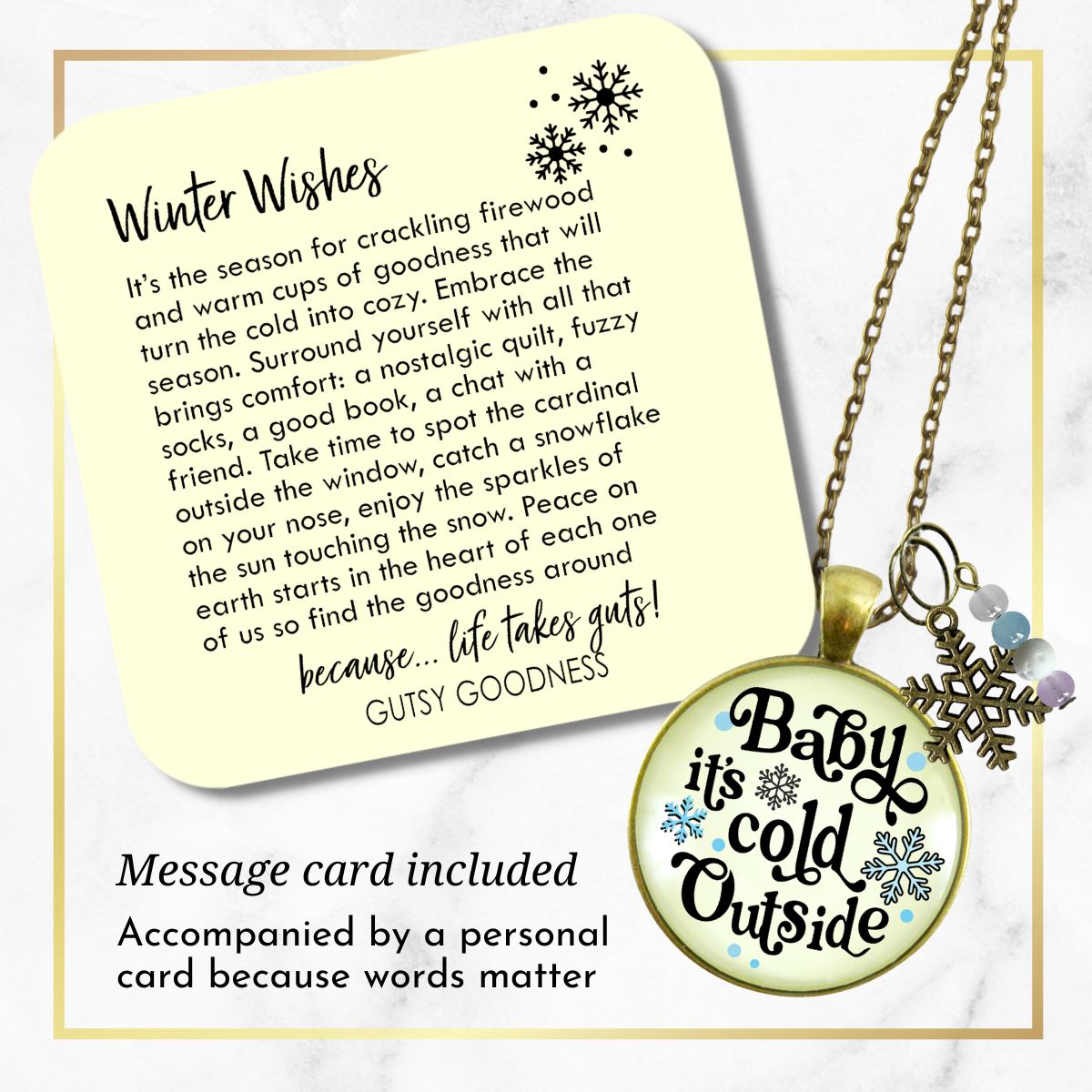 Christmas Snowflake Necklace Baby It's Cold Outside Winter Seasonal Charm Bead Jewelry For Women