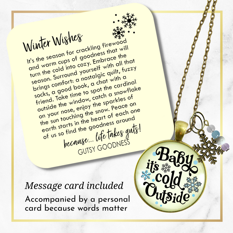 Christmas Snowflake Necklace Baby It's Cold Outside Winter Seasonal Charm Bead Jewelry For Women  Necklace - Gutsy Goodness Handmade Jewelry