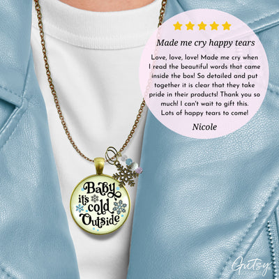 Christmas Snowflake Necklace Baby It's Cold Outside Winter Seasonal Charm Bead Jewelry For Women  Necklace - Gutsy Goodness Handmade Jewelry