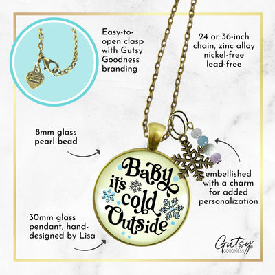 Christmas Snowflake Necklace Baby It's Cold Outside Winter Seasonal Charm Bead Jewelry For Women  Necklace - Gutsy Goodness Handmade Jewelry