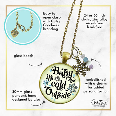 Christmas Snowflake Necklace Baby It's Cold Outside Winter Seasonal Charm Bead Jewelry For Women