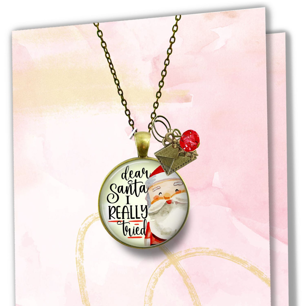 Dear Santa Necklace Funny I Tried Holiday Christmas Pendant Handmade Jewelry Letter Holly Charms