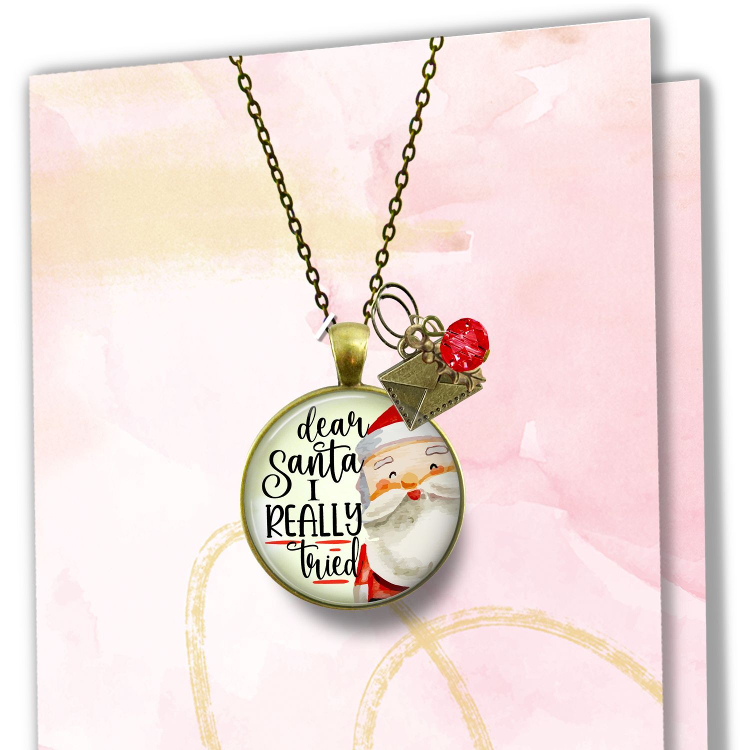 Dear Santa Necklace Funny I Tried Holiday Christmas Pendant Handmade Jewelry Letter Holly Charms