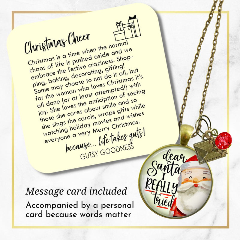 Dear Santa Necklace Funny I Tried Holiday Christmas Pendant Handmade Jewelry Letter Holly Charms