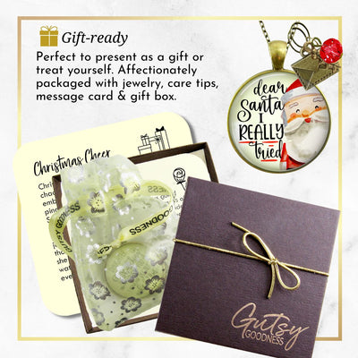 Dear Santa Necklace Funny I Tried Holiday Christmas Pendant Handmade Jewelry Letter Holly Charms  Necklace - Gutsy Goodness Handmade Jewelry