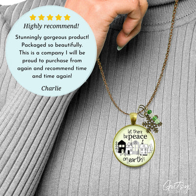 Christmas Village Let There Be Peace On Earth Necklace Handmade Winter Holidays Snowflake Charm Green Beads Jewelry  Necklace - Gutsy Goodness Handmade Jewelry