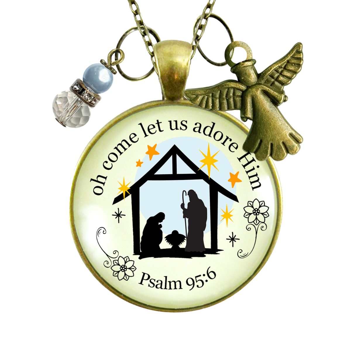 Jesus Nativity Christmas Pendant O Come Let Us Adore Him Holiday Necklace Handmade Faith Religious Jewelry