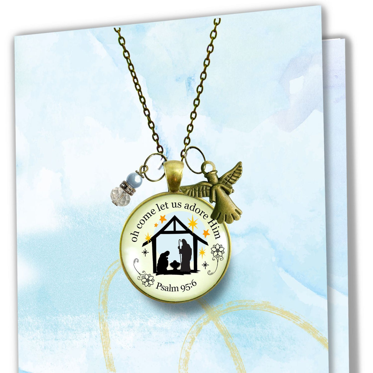 Jesus Nativity Christmas Pendant O Come Let Us Adore Him Holiday Necklace Handmade Faith Religious Jewelry