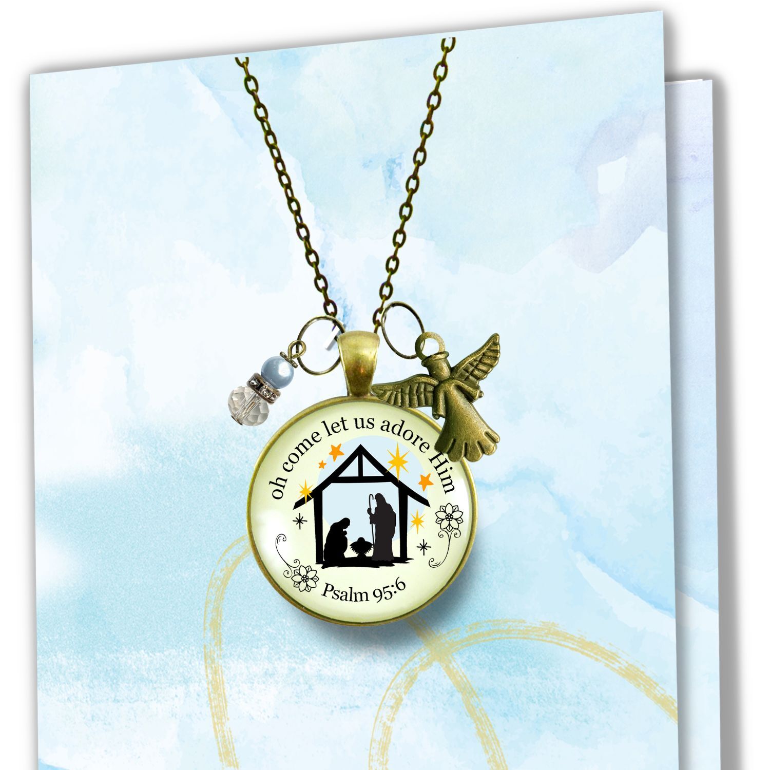 Jesus Nativity Christmas Pendant O Come Let Us Adore Him Holiday Necklace Handmade Faith Religious Jewelry