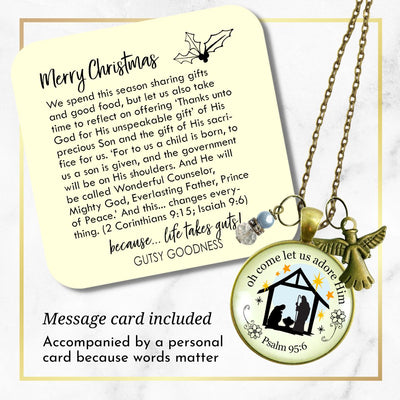 Jesus Nativity Christmas Pendant O Come Let Us Adore Him Holiday Necklace Handmade Faith Religious Jewelry
