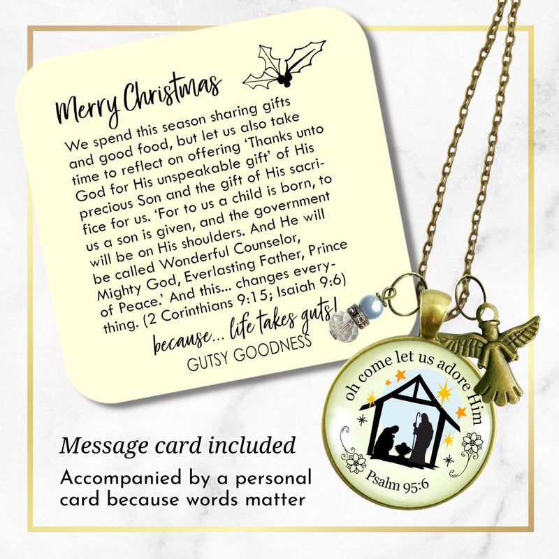 Jesus Nativity Christmas Pendant O Come Let Us Adore Him Holiday Necklace Handmade Faith Religious Jewelry