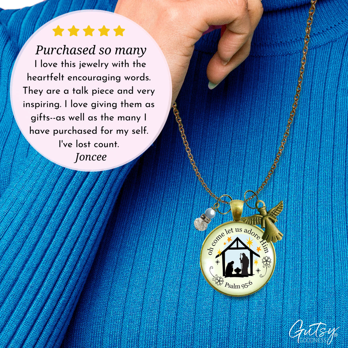 Jesus Nativity Christmas Pendant O Come Let Us Adore Him Holiday Necklace Handmade Faith Religious Jewelry