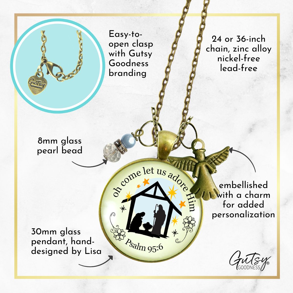Jesus Nativity Christmas Pendant O Come Let Us Adore Him Holiday Necklace Handmade  Faith Religious Jewelry  Necklace - Gutsy Goodness Handmade Jewelry