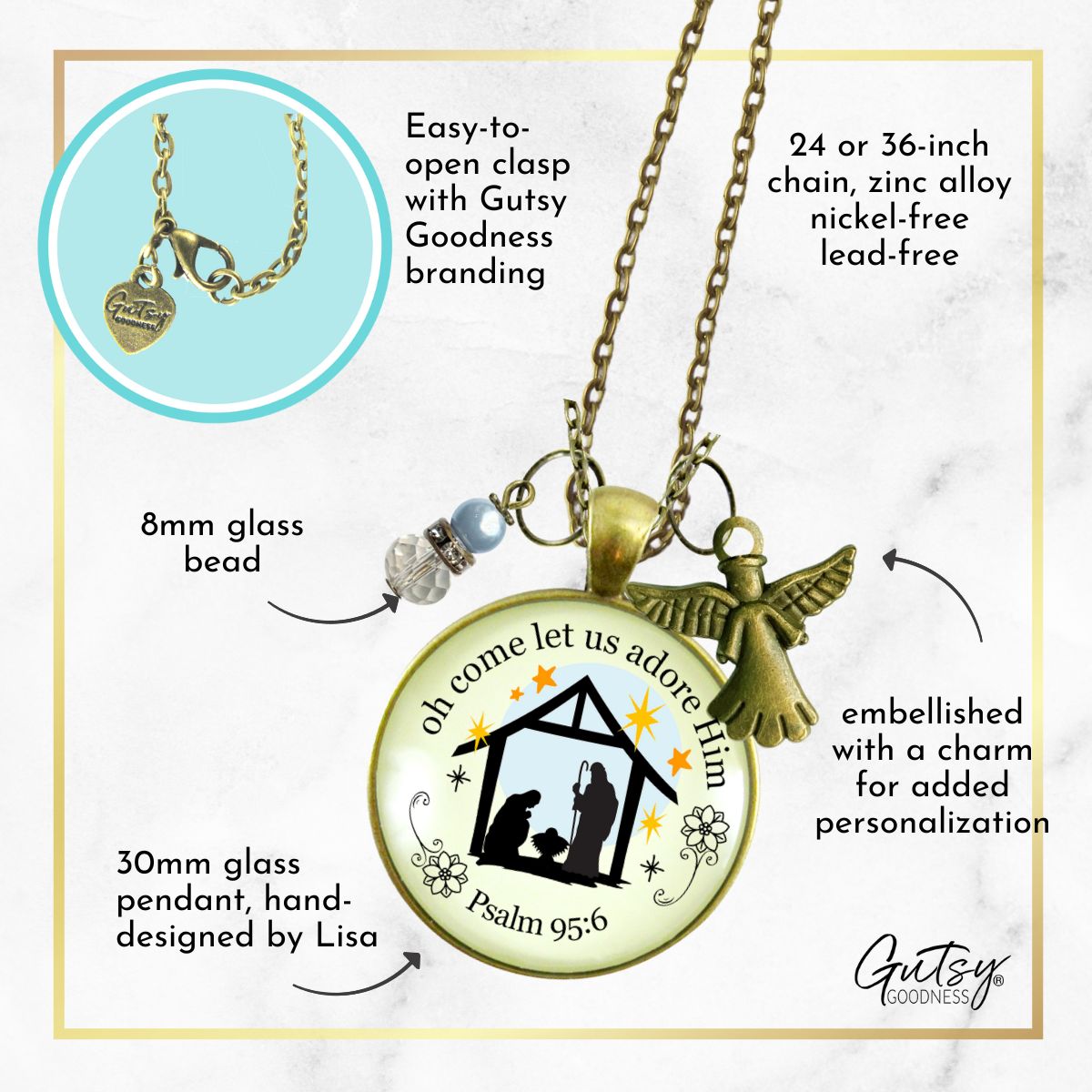 Jesus Nativity Christmas Pendant O Come Let Us Adore Him Holiday Necklace Handmade Faith Religious Jewelry