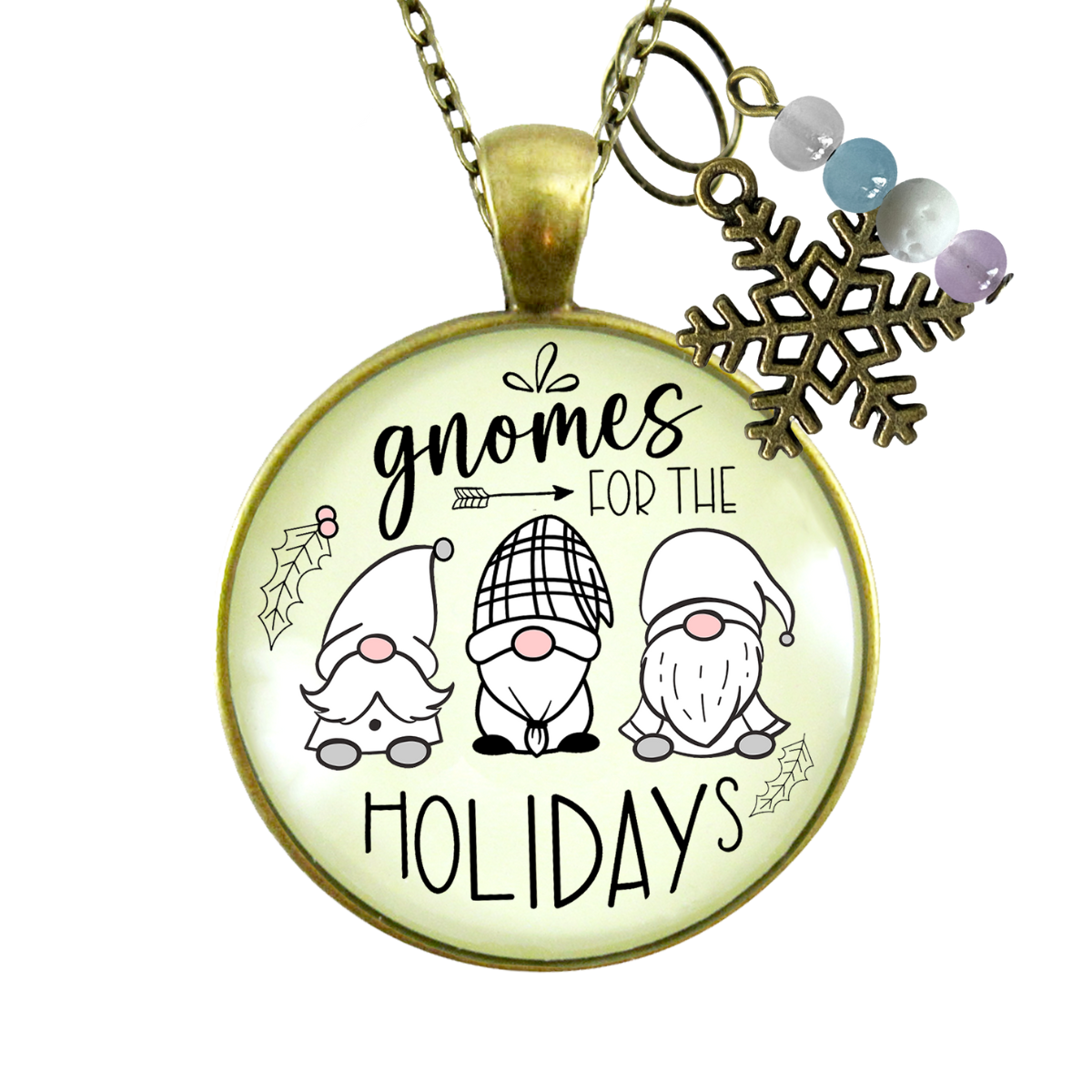 Christmas Gnome For The Holidays Gift Necklace Festive Pastel Glass Pendant Beads Jewelry Snowflake Charm  Necklace - Gutsy Goodness Handmade Jewelry