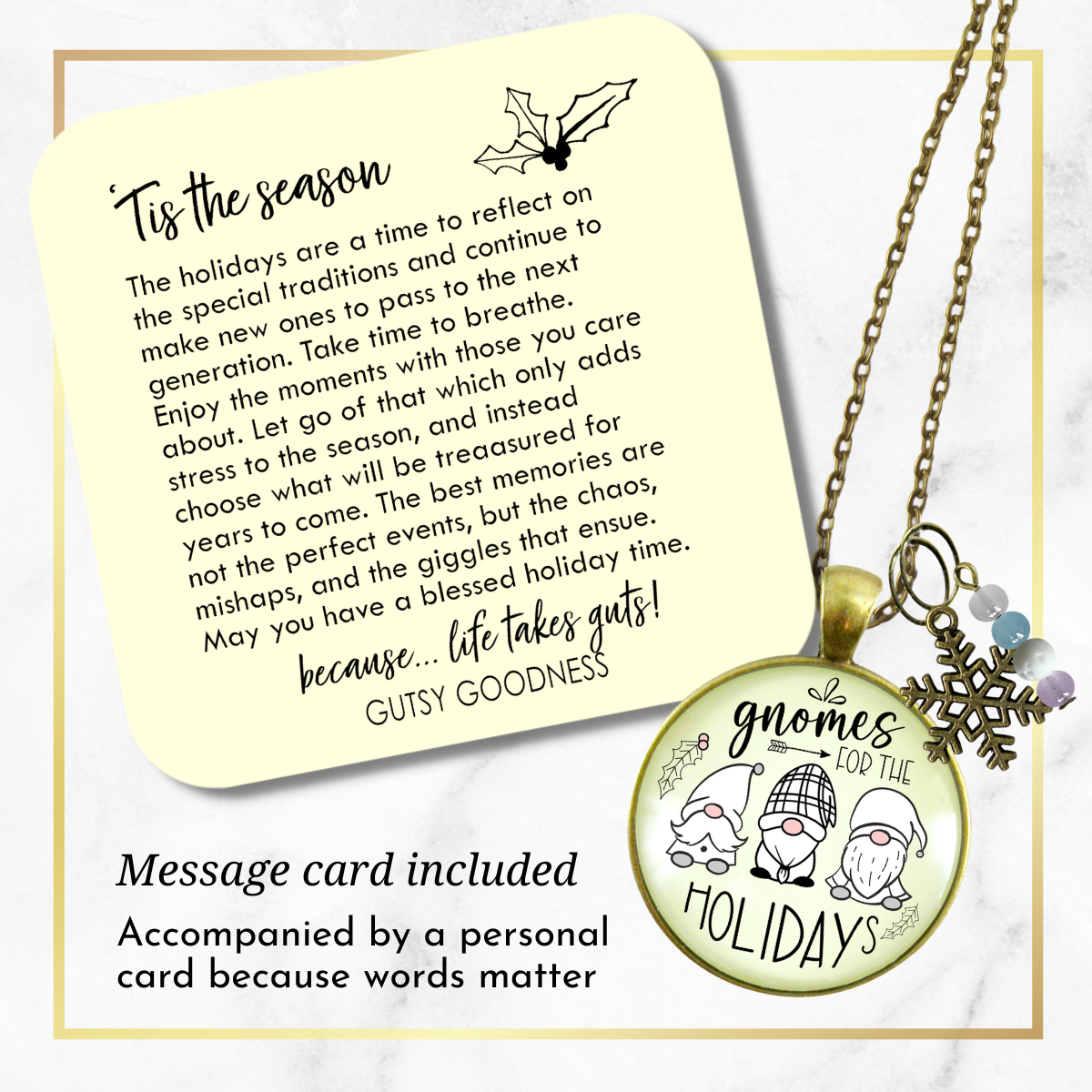 Christmas Gnome For The Holidays Gift Necklace Festive Pastel Glass Pendant Beads Jewelry Snowflake Charm  Necklace - Gutsy Goodness Handmade Jewelry