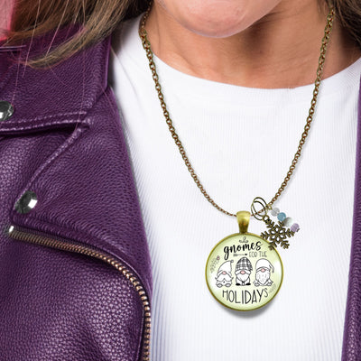 Christmas Gnome For The Holidays Gift Necklace Festive Pastel Glass Pendant Beads Jewelry Snowflake Charm  Necklace - Gutsy Goodness Handmade Jewelry