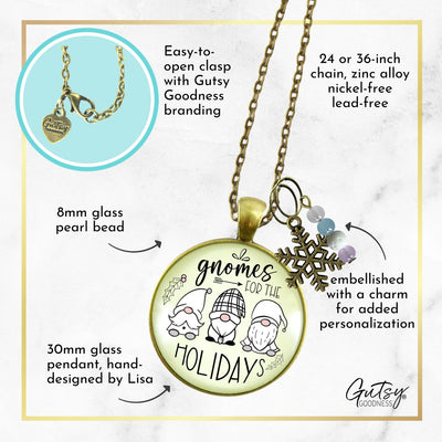 Christmas Gnome For The Holidays Gift Necklace Festive Pastel Glass Pendant Beads Jewelry Snowflake Charm  Necklace - Gutsy Goodness Handmade Jewelry