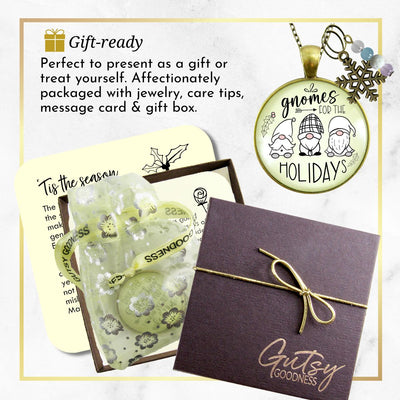 Christmas Gnome For The Holidays Gift Necklace Festive Pastel Glass Pendant Beads Jewelry Snowflake Charm  Necklace - Gutsy Goodness Handmade Jewelry