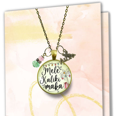 Mele Kalikimaka Christmas Hawaiian Necklace Holiday Merry Christmas Pink Green Festive Jewelry Gift
