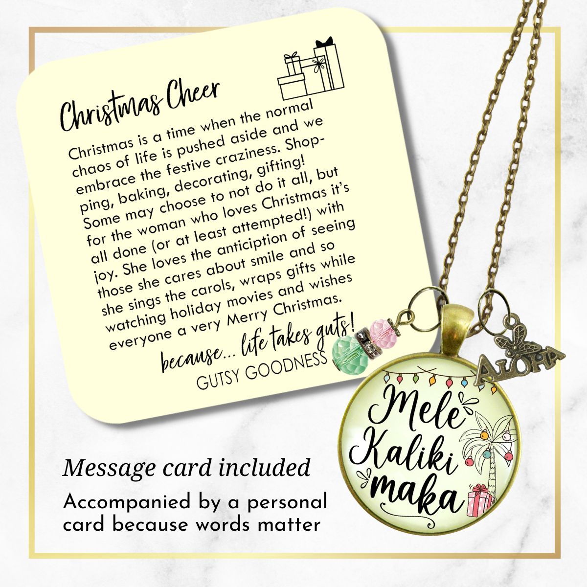 Mele Kalikimaka Christmas Hawaiian Necklace Holiday Merry Christmas Pink Green Festive Jewelry Gift