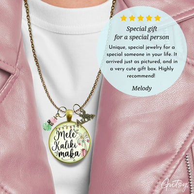 Mele Kalikimaka Christmas Hawaiian Necklace Holiday Merry Christmas Pink Green Festive Jewelry Gift  Necklace - Gutsy Goodness Handmade Jewelry