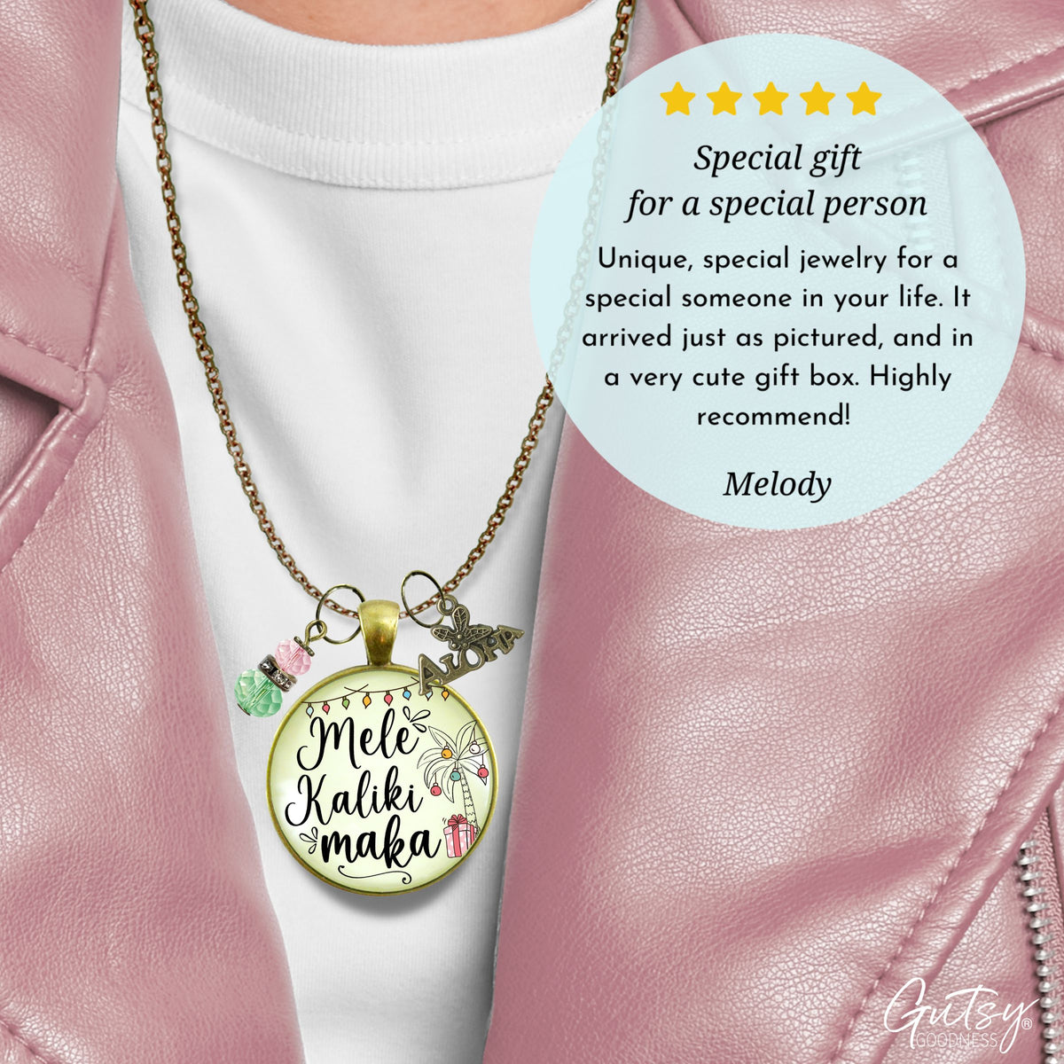 Mele Kalikimaka Christmas Hawaiian Necklace Holiday Merry Christmas Pink Green Festive Jewelry Gift
