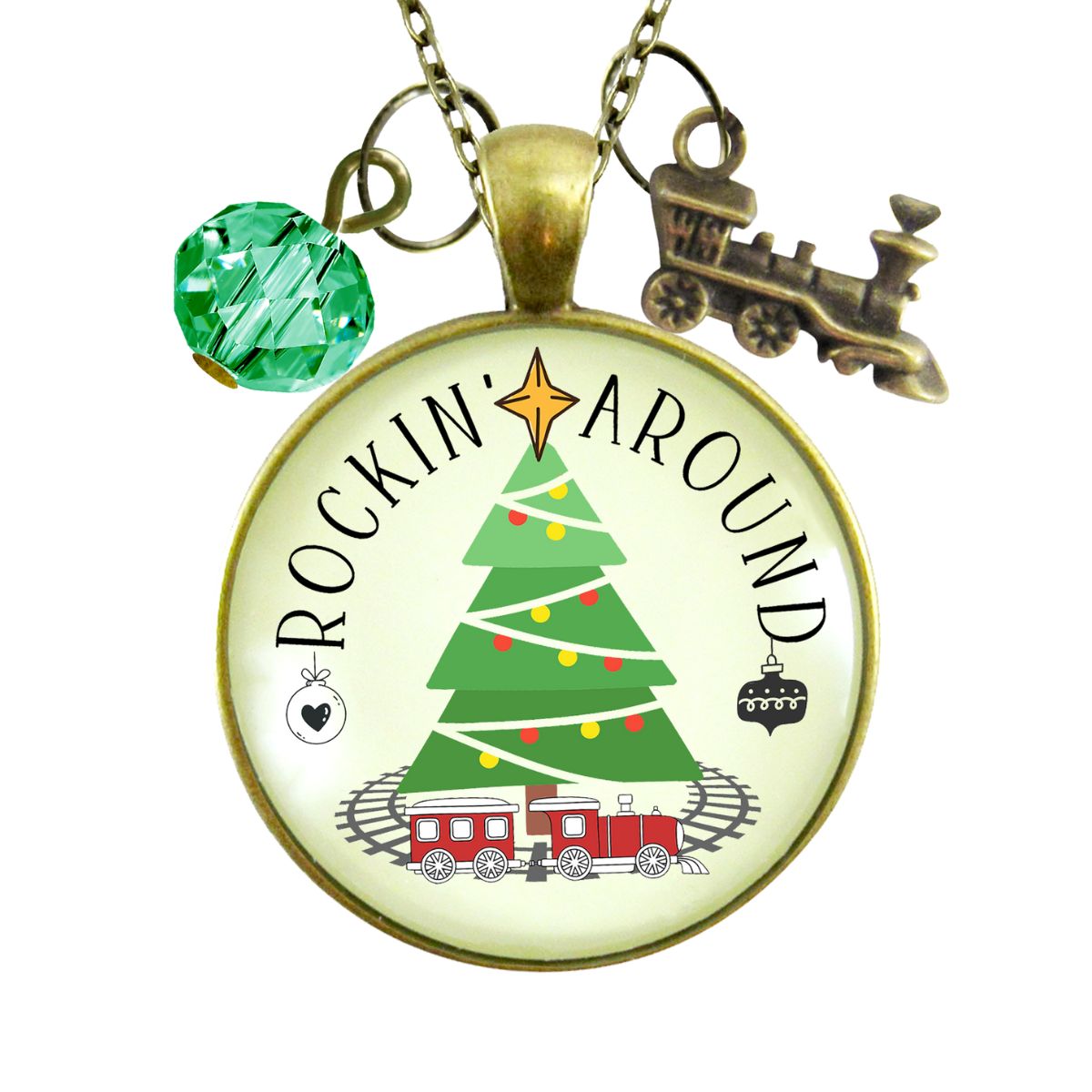 Christmas Train Holiday Tree Necklace Rocking Around Festive Merry Handmade Seasonal Gift Jewelry