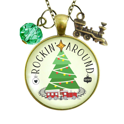 Christmas Train Holiday Tree Necklace Rocking Around Festive Merry Handmade Seasonal Gift Jewelry