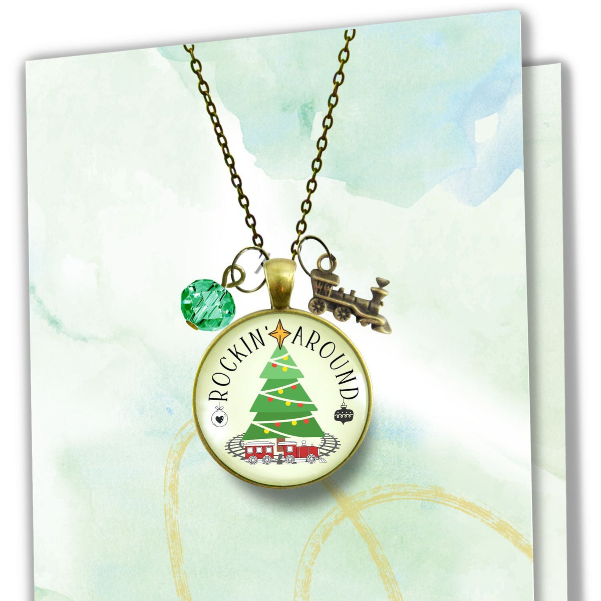 Christmas Train Holiday Tree Necklace Rocking Around Festive Merry Handmade Seasonal Gift Jewelry
