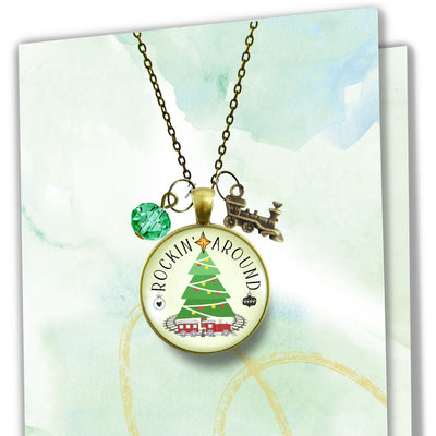 Christmas Train Holiday Tree Necklace Rocking Around Festive Merry Handmade Seasonal Gift Jewelry