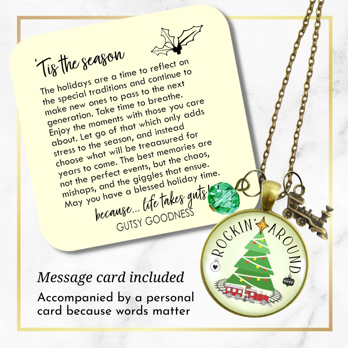 Christmas Train Holiday Tree Necklace Rocking Around Festive Merry Handmade Seasonal Gift Jewelry