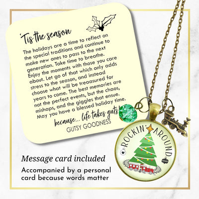 Christmas Train Holiday Tree Necklace Rocking Around Festive Merry Handmade Seasonal Gift Jewelry