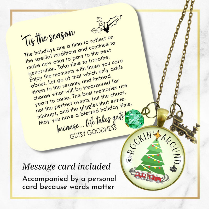 Christmas Train Holiday Tree Necklace Rocking Around Festive Merry Handmade Seasonal Gift Jewelry
